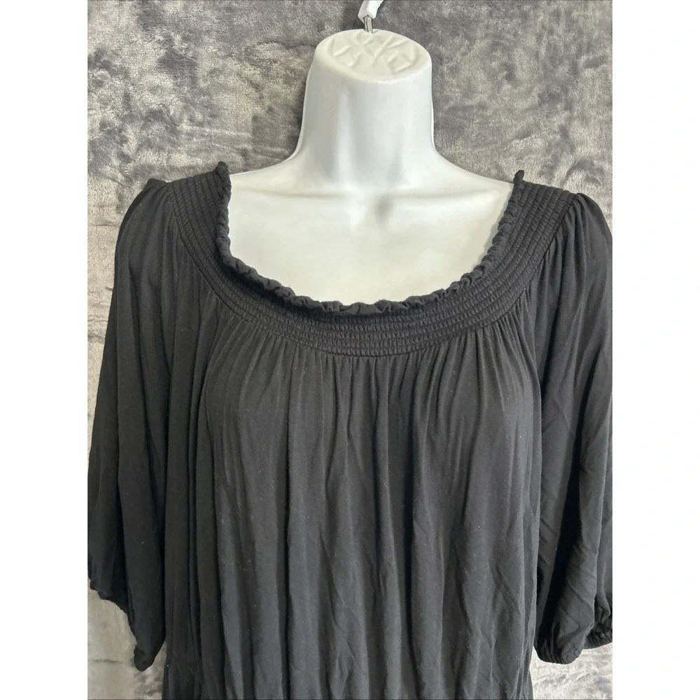 Old Navy Women's XL Midi Dress Black Smocked Off The Shoulder Knit Stretch Comfy - Picture 3 of 12